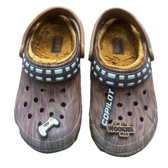 CROCS Other - Crocs Star Wars Chewbacca Classic Lined Clog Espresso 2023 Size M5‎ / W7 Jibbetz